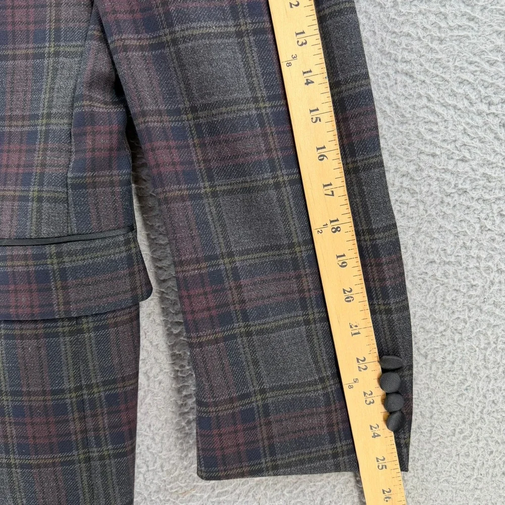 NEW Jos A Bank Plaid Tuxedo Dinner Jacket Satin Peak Lapel Burgundy Gray Men 42R